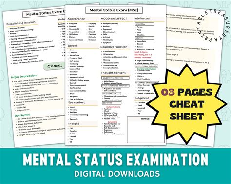 Mental Status Exam Mse Cheat Sheet Mental Health Form Etsy Singapore