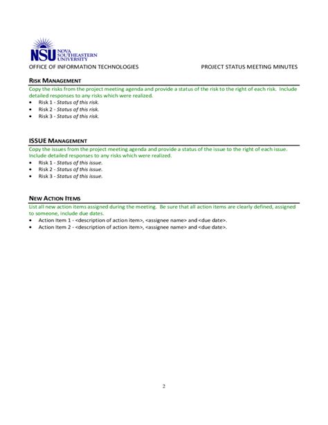 Project Status Meeting Minutes Template Free Download