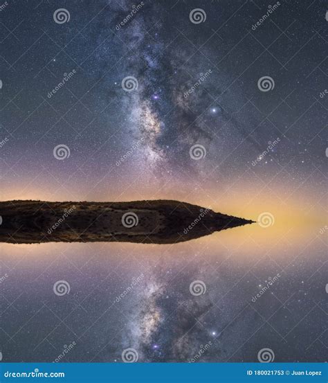 Night Sky With The Milky Way Reflected In The Water Stock Image Image