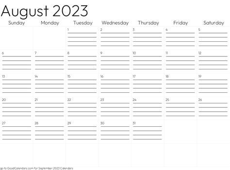 Select A Style For Your August 2023 Calendar In Landscape