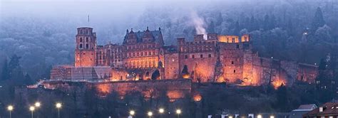 Heidelberg Castle Illuminated In Winter At Night Baden Wurttemberg