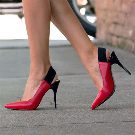 Women Sexy Pointed Toe Contract Color Elastic Slingback Pumps Exposed