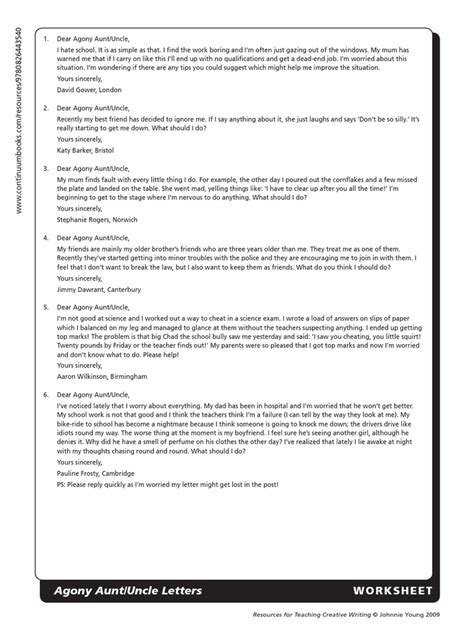 Agony Auntuncle Letters Worksheet Pdf