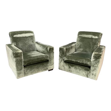 2010s Custom Built Green Velvet Club Chairs Set Of 2 Chairish