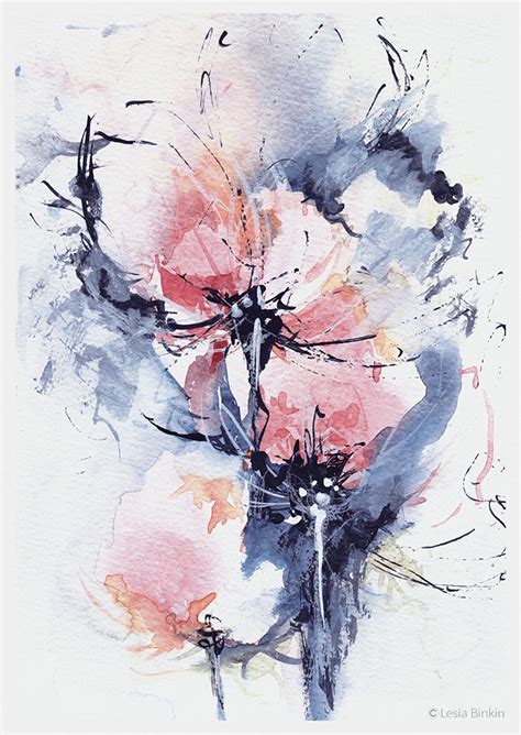 Watercolor Painting Of Pink Flowers On White Paper With Black And Red