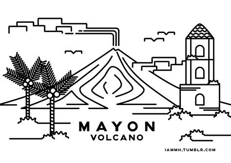 Mayon Volcano Drawing Sketch Coloring Page
