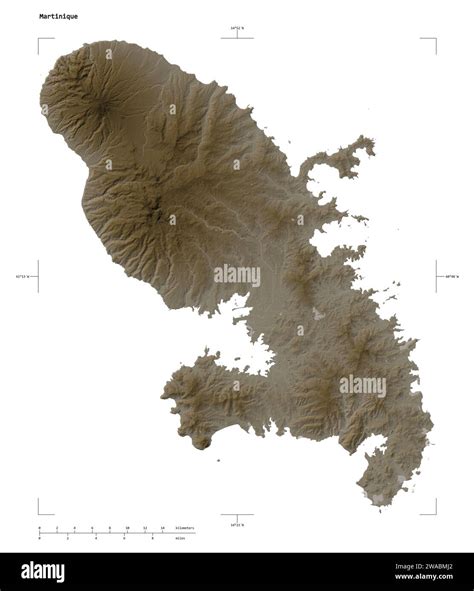 Shape Of A Elevation Map Colored In Sepia Tones With Lakes And Rivers Of The Martinique With