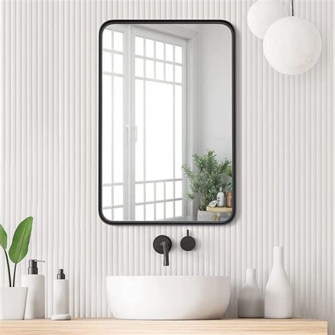 Modern Bathroom Mirror Ideas Black Frame Rounded Corners Contemporary