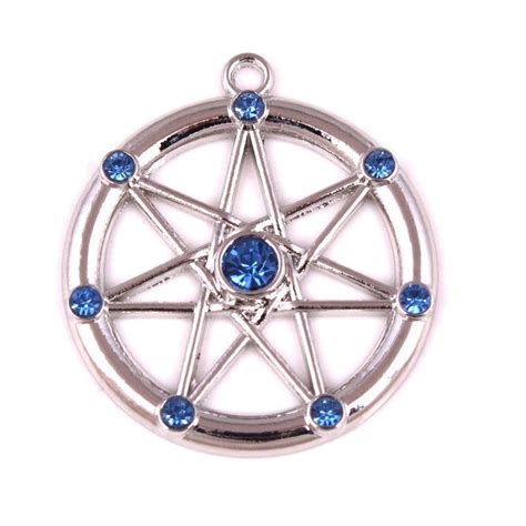 Seven Pointed Star 8 Sparkling Blue Crystal Heptagram Symbol Pendant