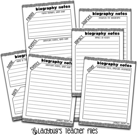 Biography Notes Graphic Organizers Printable Ela Writing Pinterest
