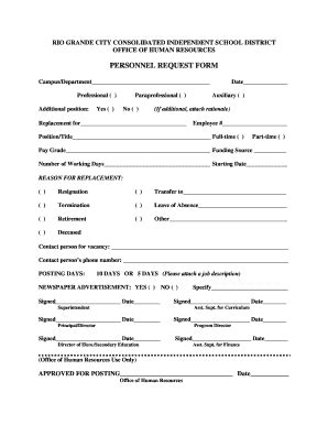 personnel request form fill  printable fillable blank