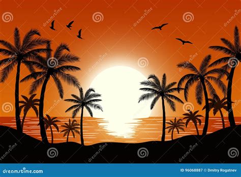 Silhouette Palm Tree On Beach Stock Vector Illustration Of Ocean