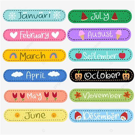 Months Name Hd Transparent Hand Drawn Month Name Set For Printable