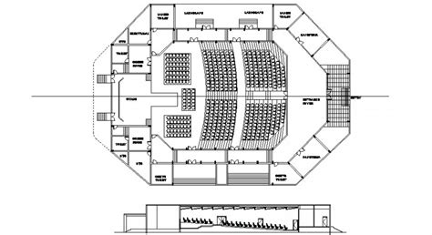 Plan And Sectional Detail Of Multiplex Theater Building Block Layout