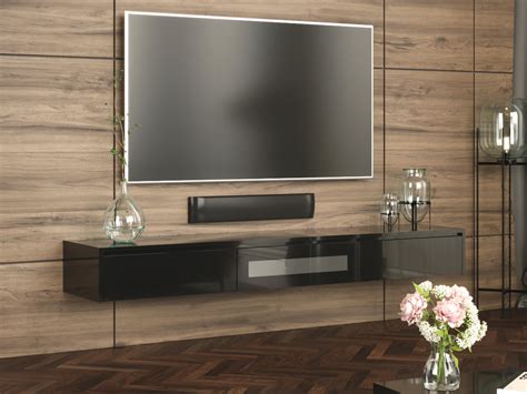Vertical wall mount rack prolight 2u to 4u slimline low profile black mounted av console petagadget data cabinet is best for an media living. Black Expressia Wall Mounted TV Cabinet