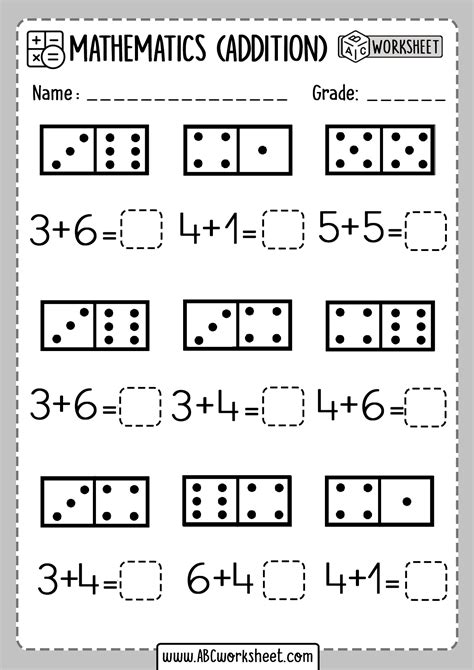 Kindergarten Addition Worksheets Domino Addition Sheets