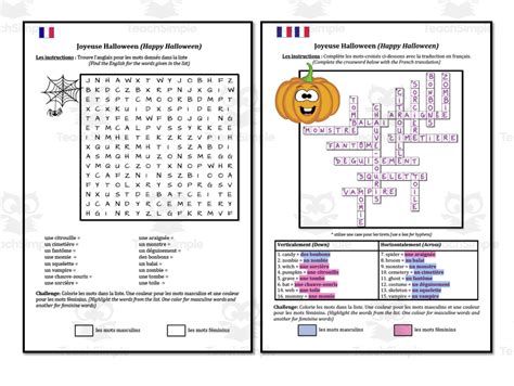 French Halloween Word Search And Crosswords Game By Teach Simple