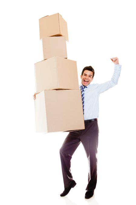 Businessman Moving Office And Carrying Boxes Isolated Over A White