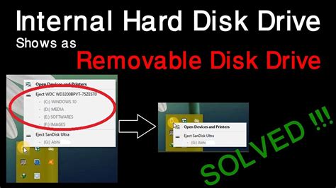 Internal Hard Disk Is Showing Up As Removable Disk Hard Disk Appears As External Drive Youtube