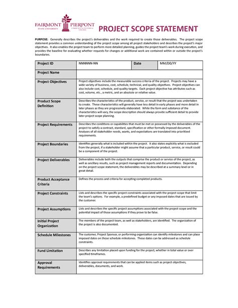 Project Scope Example 21 Project Scope Statement Purpose Generally