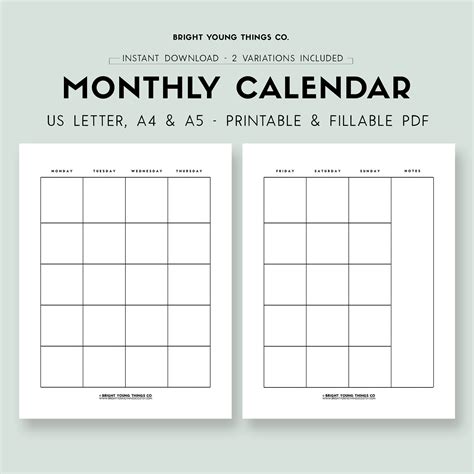 Blank Monthly Calendar Printable Blank Monthly Calendar Printable