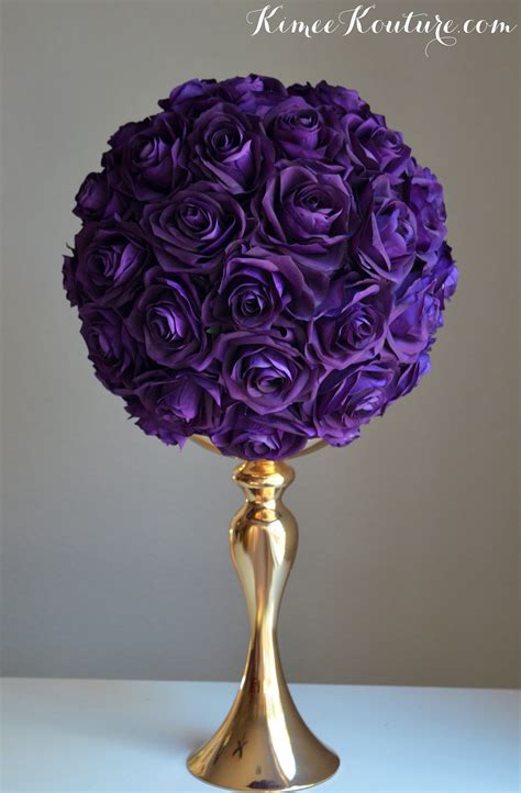 PURPLE FLOWER BALL. Purple Wedding Centerpiece. Purple Rose Ball. Purple Pomander. Purple ...