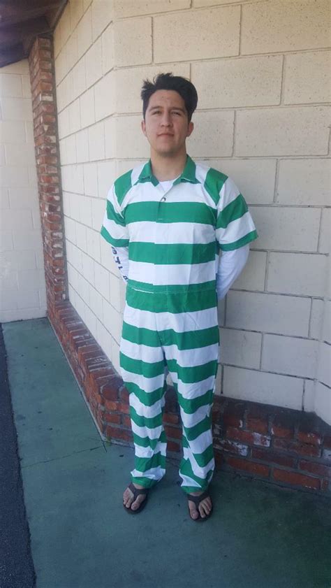 Jail Prison Penitentiary Inmate Jumpsuit Halloween Green White Stripe