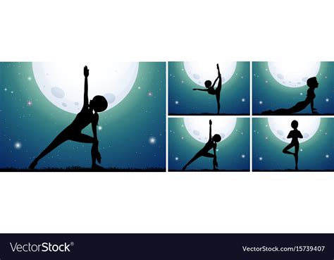 Silhouette Woman Doing Yoga On Fullmoon Night Vector Image