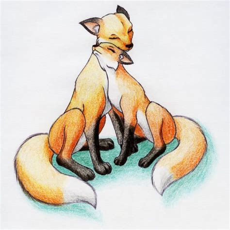Cuddling Fox Couple By Sandy87 Fox Artwork Animal Drawings Fox Art