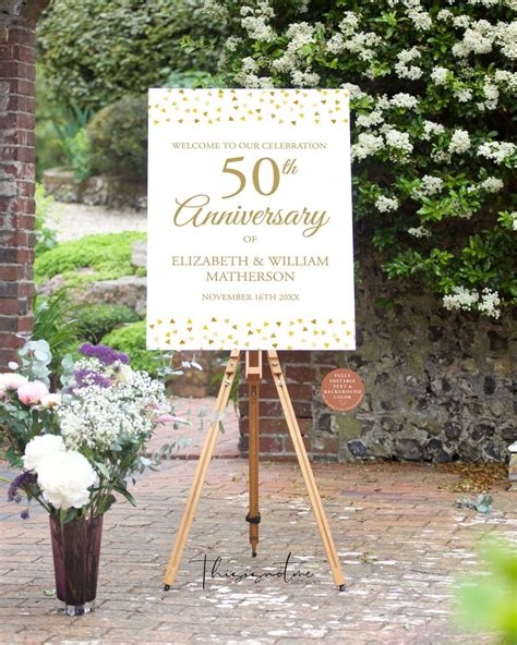 50th Wedding Anniversary Welcome Sign Golden Romantic Love Etsy