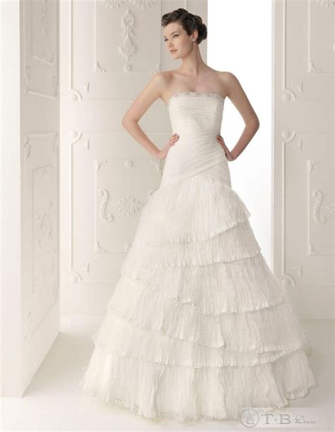A Line Strapless Floor Length Court Tiered Wedding Dress Tiered