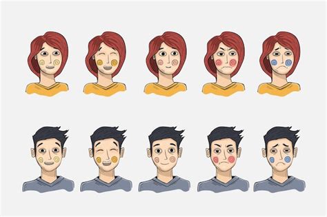 Premium Vector Woman And Man With Different Facial Expressions Set