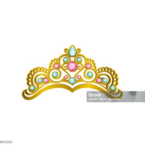 Ilustración De Corona Reina Oro Con Piedras Preciosas De Color Rosas Y