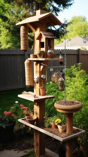Premium Ai Image A Backyard Bird Sanctuary With A Wooden Post And