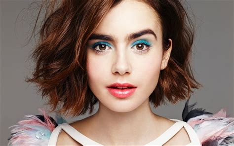 Download Wallpapers Lily Collins Portrait Makeup Beautiful Girl
