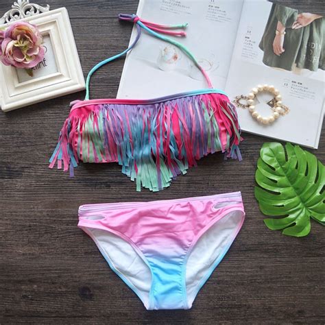 Zanskar 2018 New Tassel Swimsuit Sexy Women Low Waist Swimwear Female Gradient Bikini In