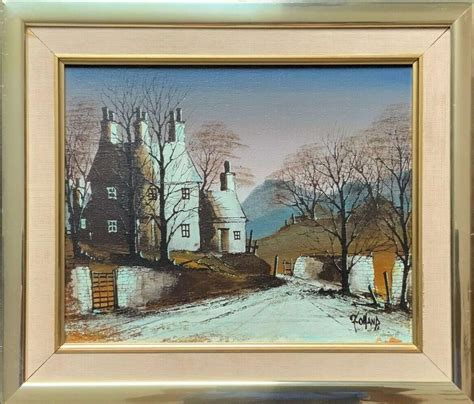 Ronald Folland Original Signed Winter Hamlet Landscape Oil Painting In