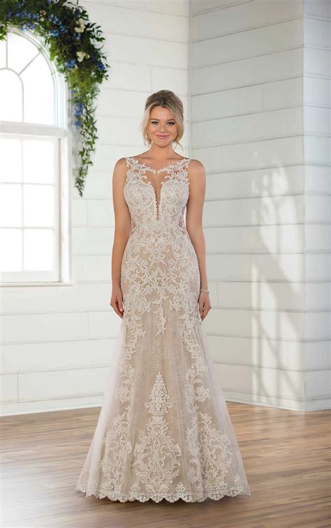 Layered Lace Wedding Dress With Plunging V Neckline Essense Of Australia