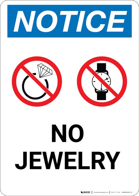 Notice No Jewelry With Icons Portrait Wall Sign Creative Safety Supply