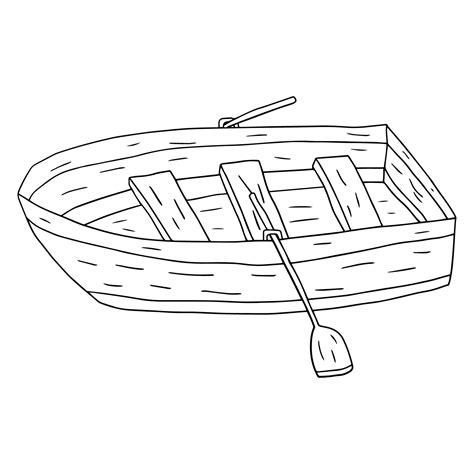 Cartoon Doodle Linear Wooden Boat With Paddles Isolated On White
