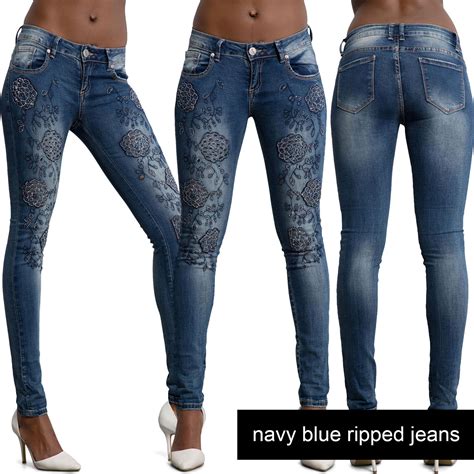 womens ripped knee skinny jeans faded slim fit ladies denim size 6 8 10 12 14 16 ebay