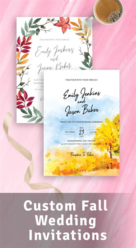 You don't have to start from scratch and can just work your design up from the templates that we provide. Fall Wedding Invitations Templates & Designs