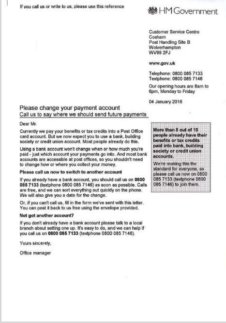 See the usps web site and recover the. 'Please change your payment account' letter - DWP - LegalBeagles Forum
