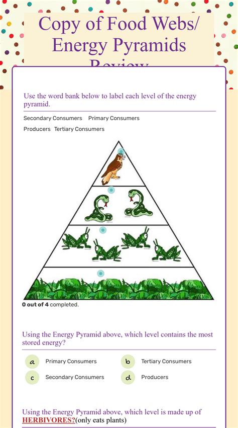 Food Chains Food Webs And Energy Pyramid Worksheet