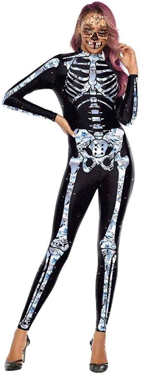 Evening Dress Women S Skeleton Halloween Costume Bodysuit With Back Printing Sexy Skeleton