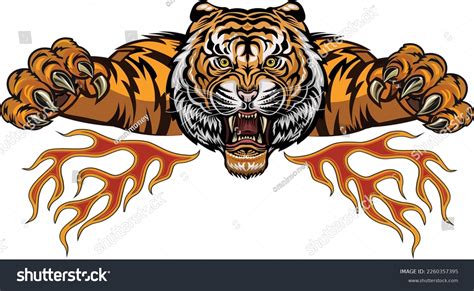 Angry Tiger Jump Color Tattoo Stock Vector Royalty Free
