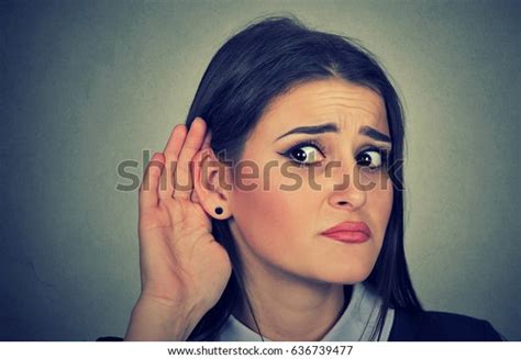 Woman Hand Ear Gesture Listening Carefully Stock Photo 636739477