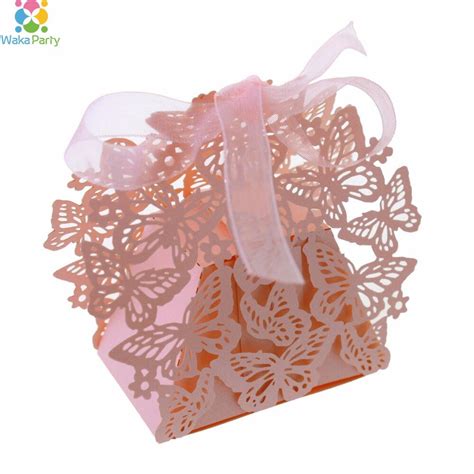 50pcs Laser Cut Pink Butterfly Wedding Favor Box Birthday Shower Party