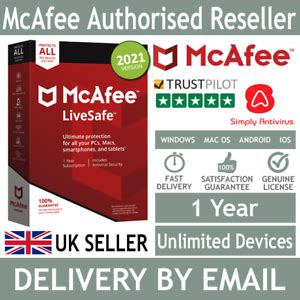 We provide 100% genuine code. McAfee LiveSafe 2021 Unlimited Multi Devices 1 Year- 5 ...