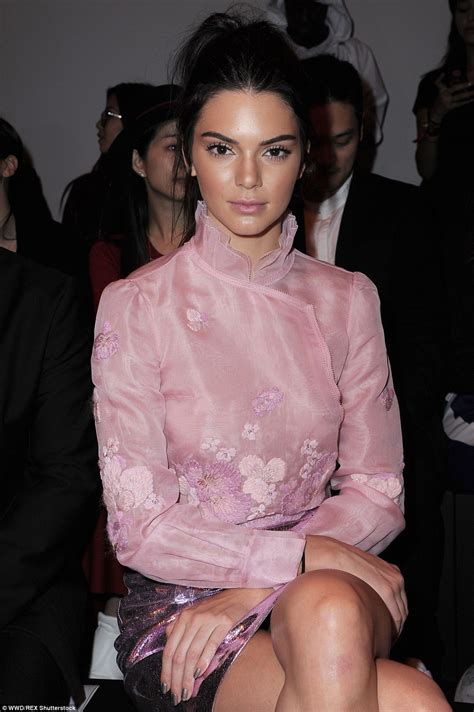 Braless Kendall Jenner Flashes Her Cleavage In Sheer Pink Blouse At Pfw Show Daily Mail Online